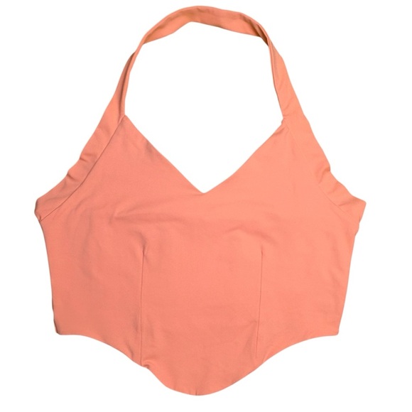 Reoria Peach Halter Bustier Crop Top Large Stretchy Athletic Fit Y2K Barbiecore - Picture 1 of 8